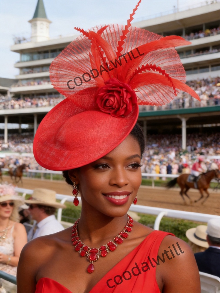 Women'S Fashion Kentucky Derby - Derby Horse Racing Headpiece Red Mesh