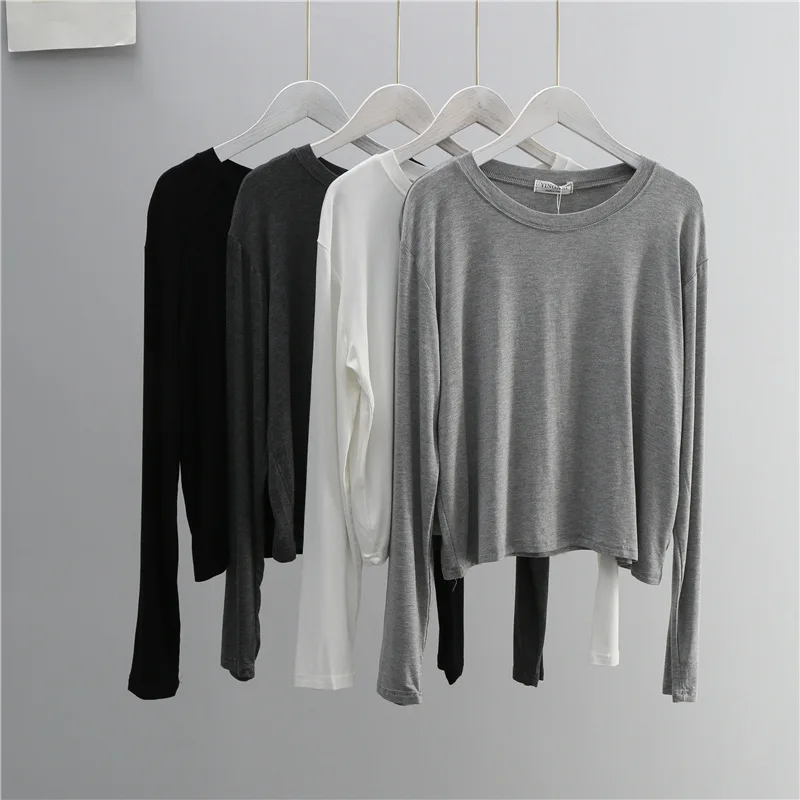 Women'S Fashion Tops - O Neck Cotton Blend Long Sleeve