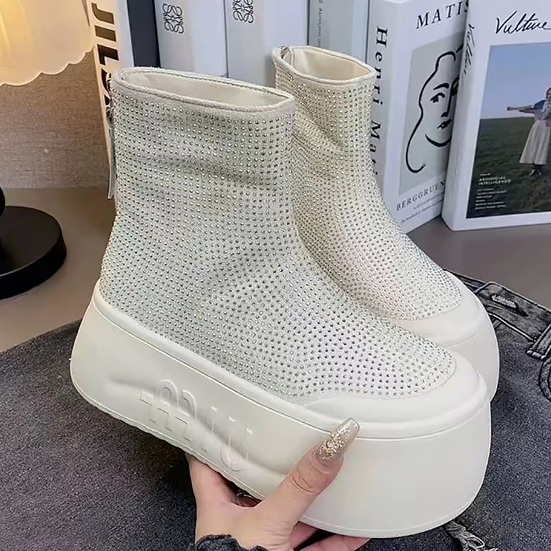 Women'S Fashion Korea - Luxury Rhinestone Woman Booties Fashion Platform