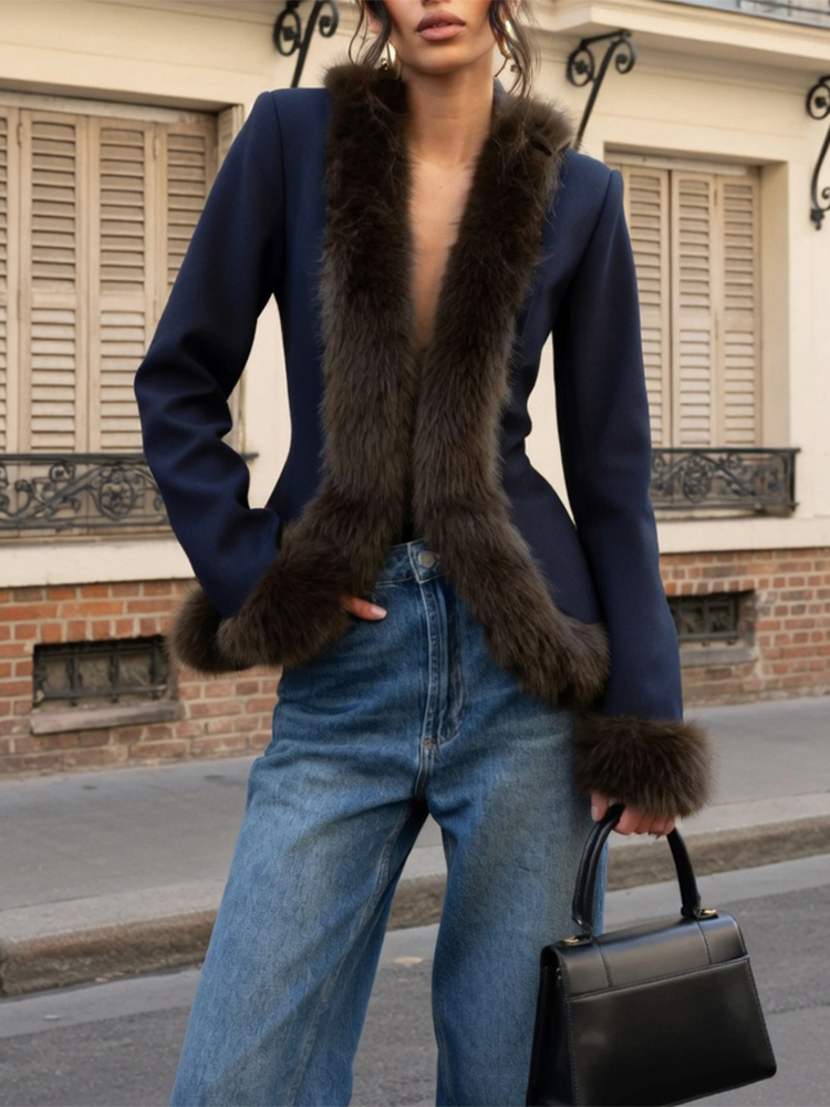 Women'S Fashion Long Coat - Women's Fur Patchwork Skirt Suit Retro