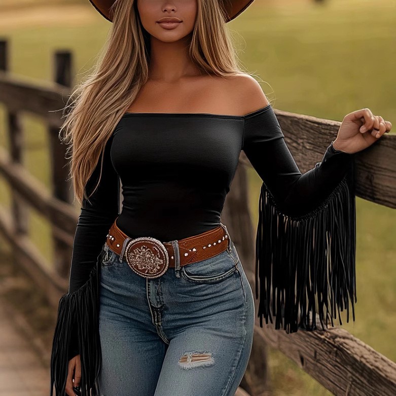 Women Clothes Blouse Fringe De - Women'S Fashion Tops ulasan dan harga