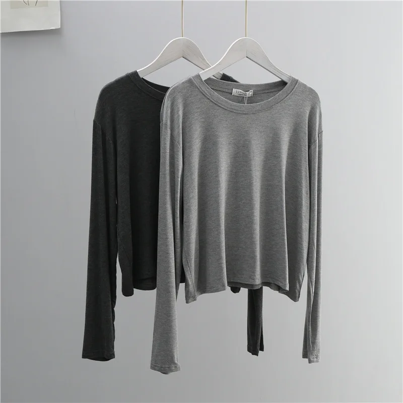 O Neck Cotton Blend Long Sleev - Women'S Fashion Tops ulasan dan harga