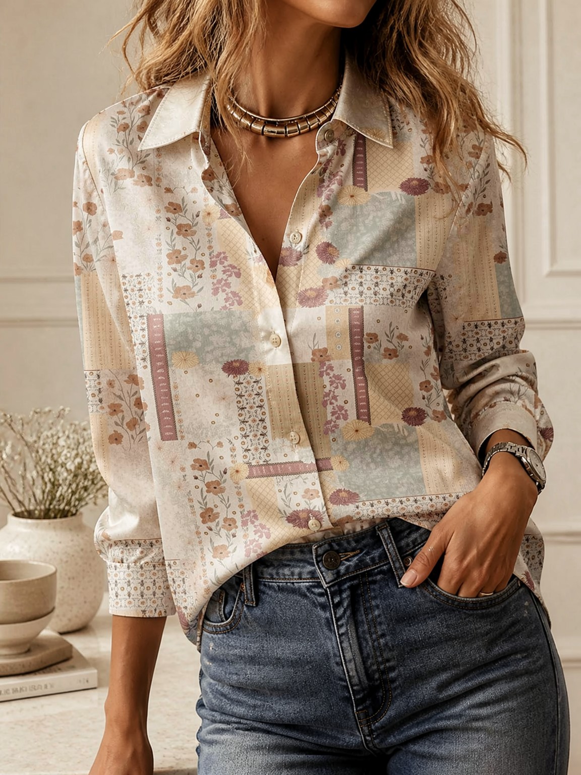 Elegant Long Sleeve Collared T - Women'S Fashion Tops ulasan dan harga