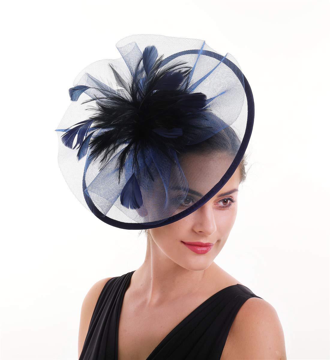 Women Feather Fascinator Hat M - Women'S Fashion Kentucky Derby ulasan dan harga