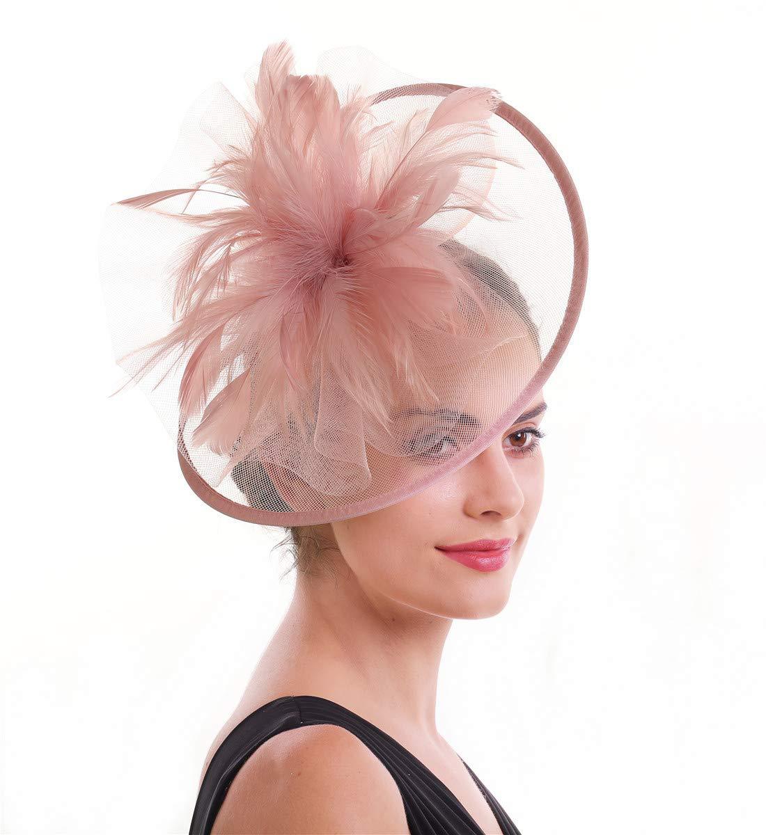 Women Feather Fascinator Hat M - Women'S Fashion Kentucky Derby ulasan dan harga