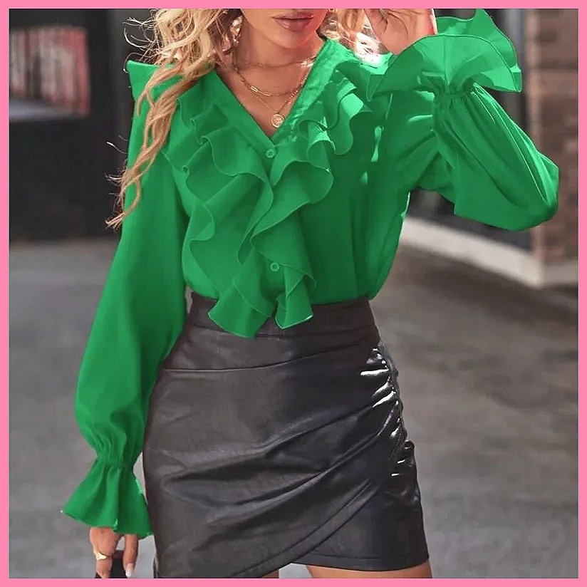2025 Fashion V-Neck Ruffle Fla - Women'S Fashion Tops ulasan dan harga