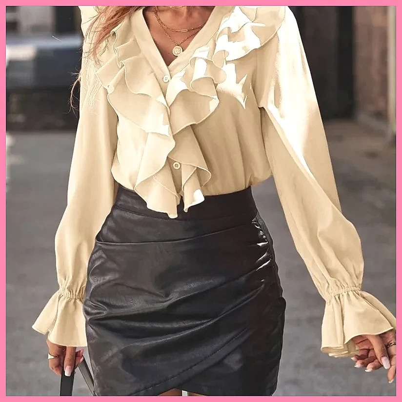 2025 Fashion V-Neck Ruffle Fla - Women'S Fashion Tops ulasan dan harga