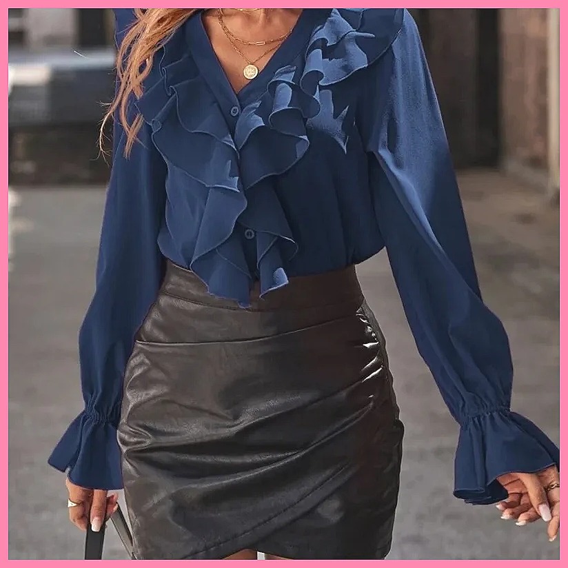 2025 Fashion V-Neck Ruffle Fla - Women'S Fashion Tops ulasan dan harga