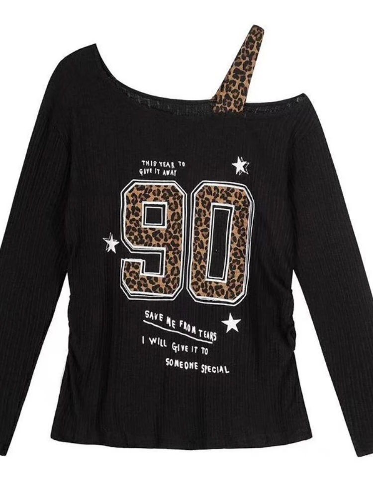 Y2K Patchwork Leopard Print T- - Women'S Fashion Tops ulasan dan harga