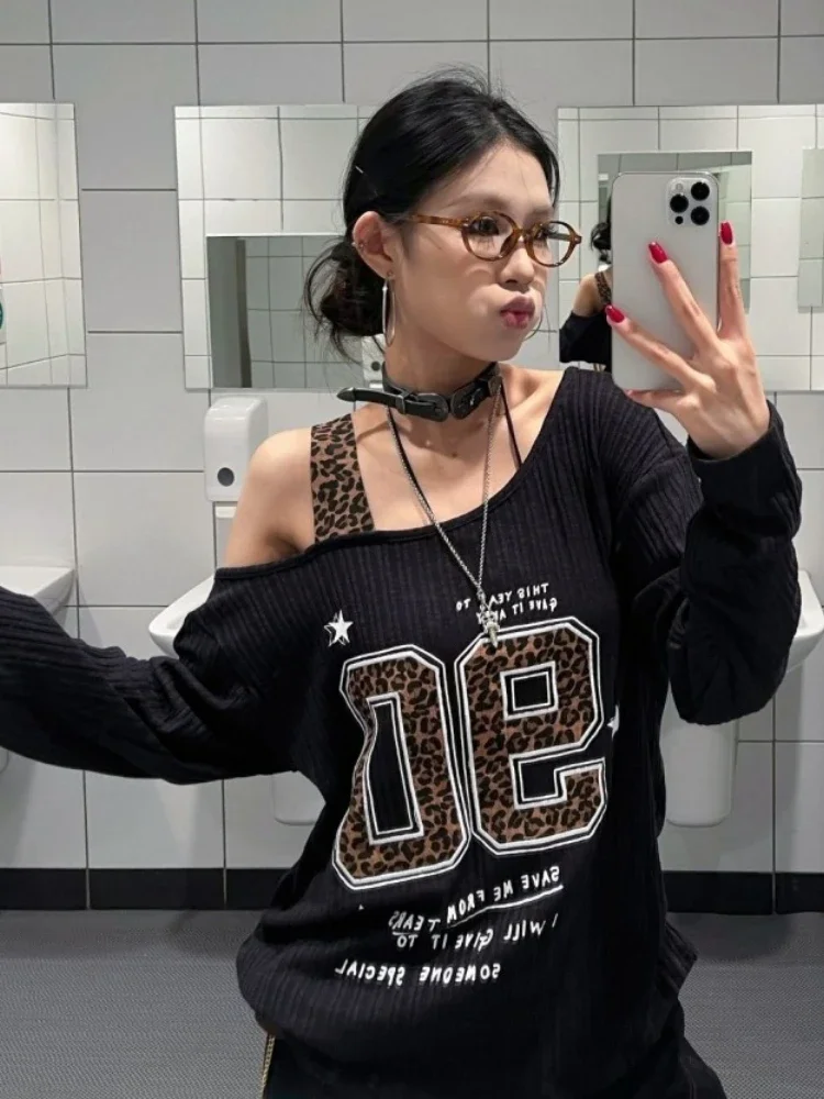 Y2K Patchwork Leopard Print T- - Women'S Fashion Tops ulasan dan harga
