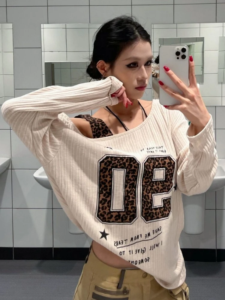 Y2K Patchwork Leopard Print T- - Women'S Fashion Tops ulasan dan harga