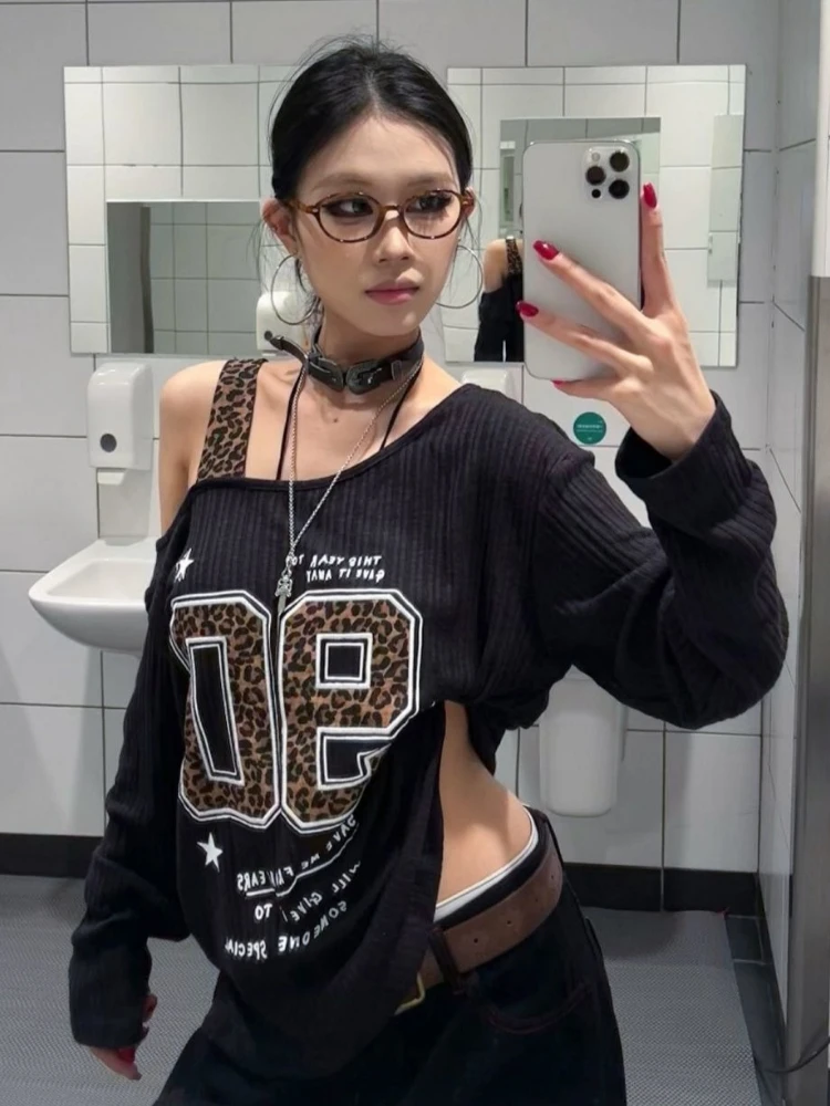 Y2K Patchwork Leopard Print T- - Women'S Fashion Tops ulasan dan harga