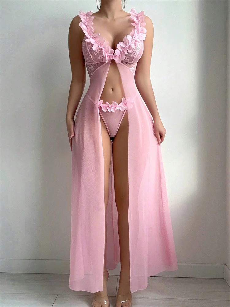 Pink Floral Lace See Through N - Women'S Fashion Line ulasan dan harga