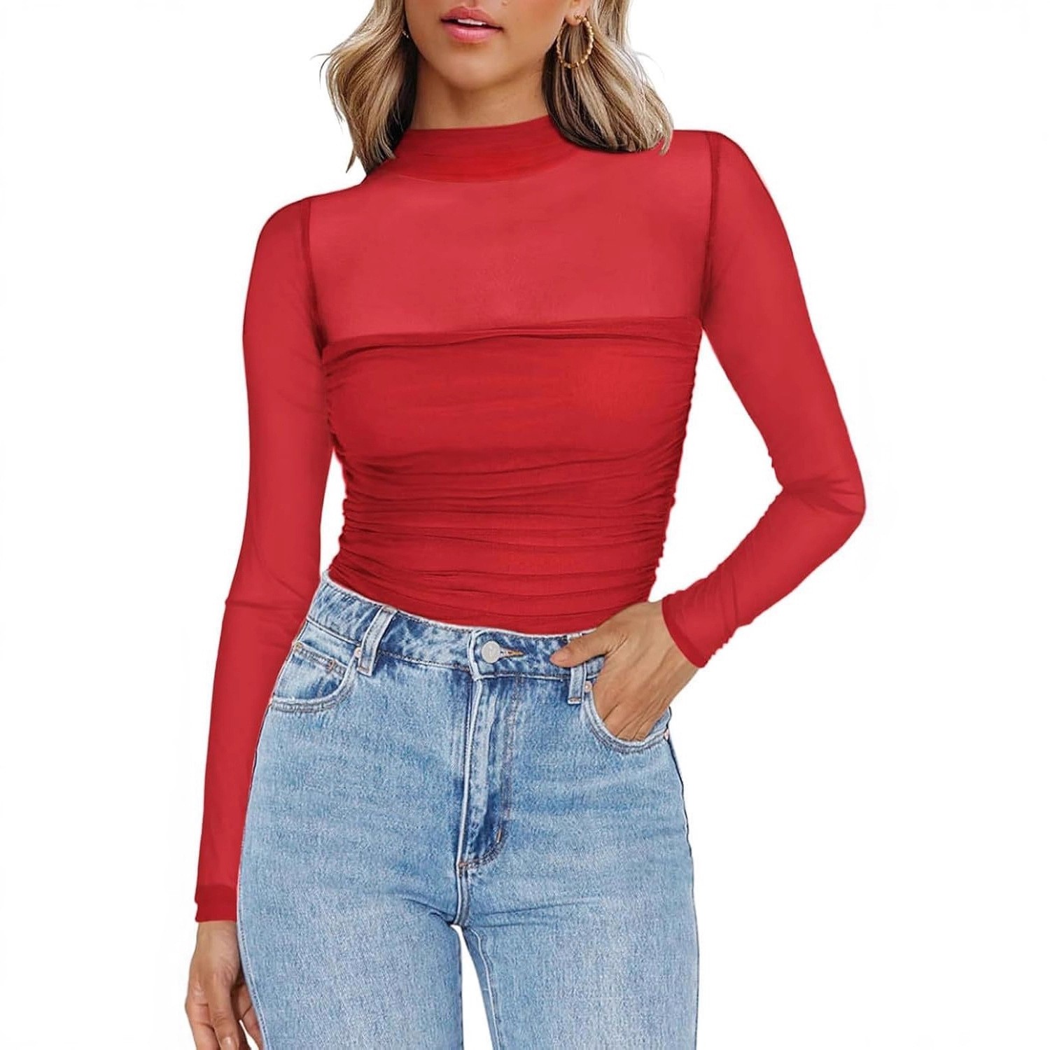 Women's Solid Color Sheer Mesh - Women'S Fashion Tops ulasan dan harga