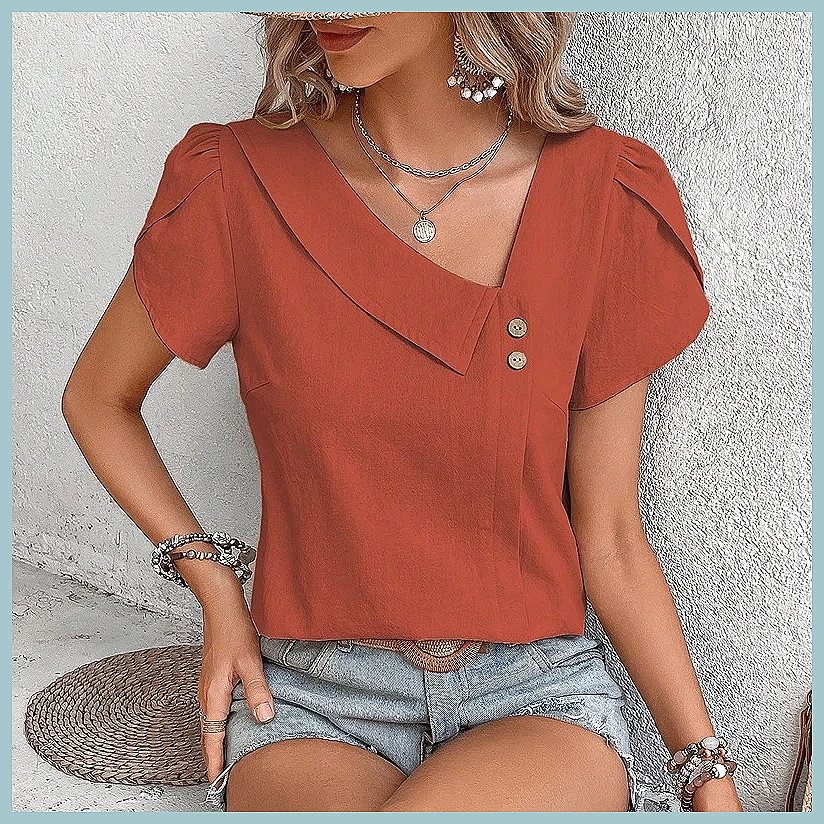2024 Summer Vintage Solid Colo - Women'S Fashion Tops ulasan dan harga