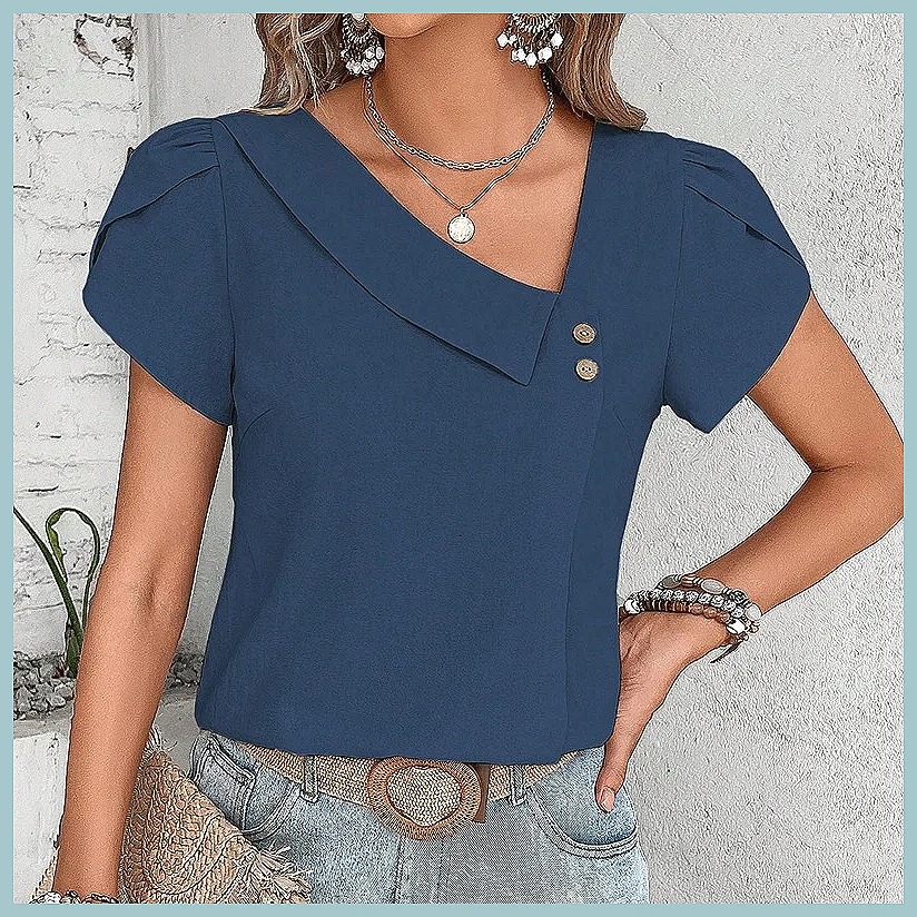 2024 Summer Vintage Solid Colo - Women'S Fashion Tops ulasan dan harga